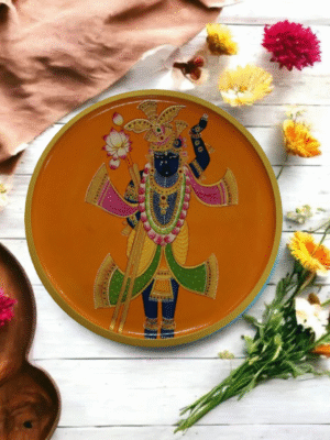 shreenath ji holding lotus pichwai wall hanging plate