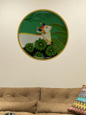 nandi, bull vahana of god "lord shiva" pichwai wall hanging plate