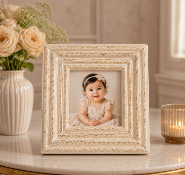 Rustic White Wooden Table Photo Frame