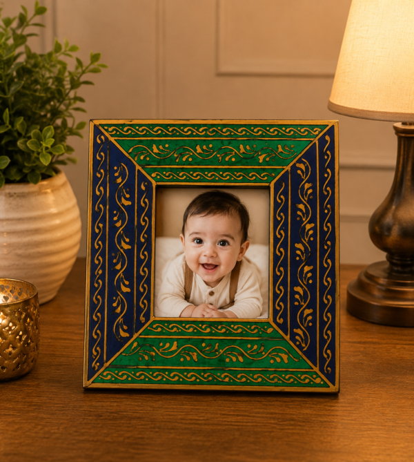 Blue And Green Wooden Table Photo Frame