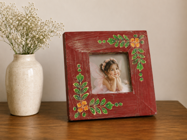 Red Wooden Table Photo Frame