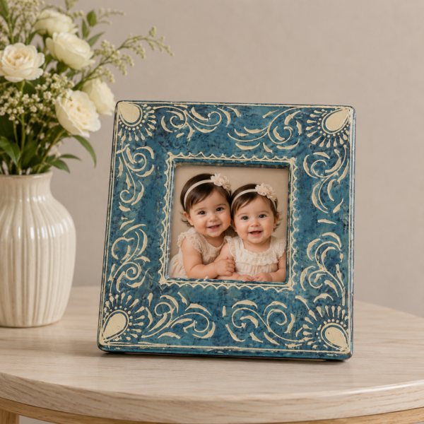 Blue And White Wooden Table Photo Frame