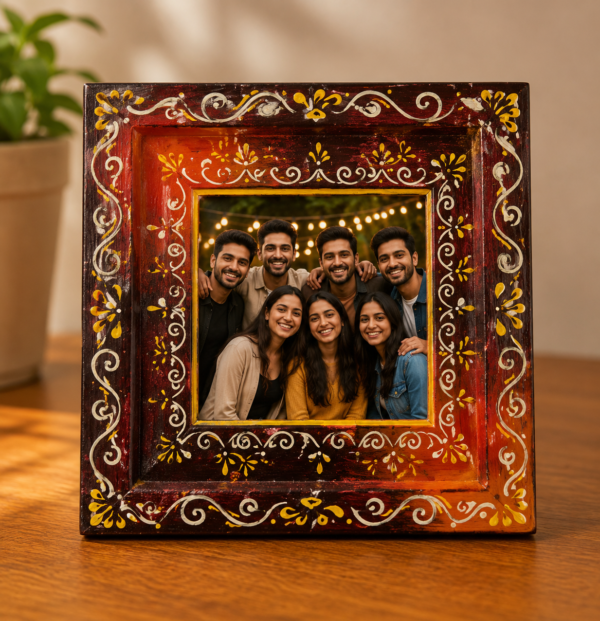 Orange Hand-Painted Wooden Table Photo Frame