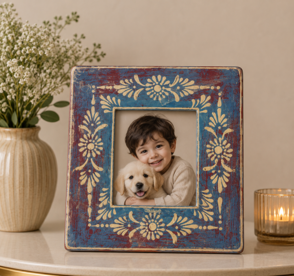 Rustic Blue Wooden Table Photo Frame
