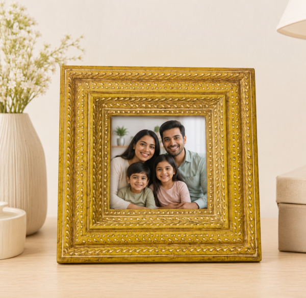 Yellow Hand-Painted Table Wooden Photo Frame