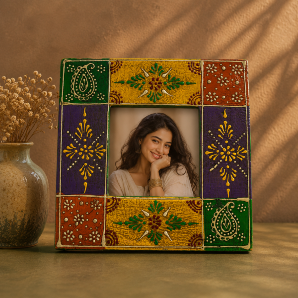 Hand Painted Multicolored Wooden Table Photo Frame