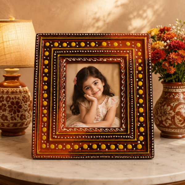 Hand Made Orange Wooden Table Photo Frame