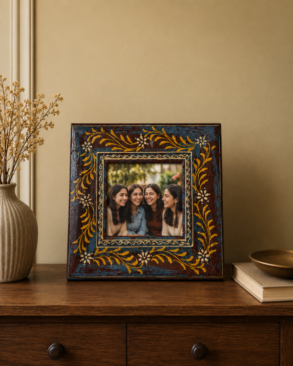Rustic Blue And Maroon Wooden Table Photo Frame