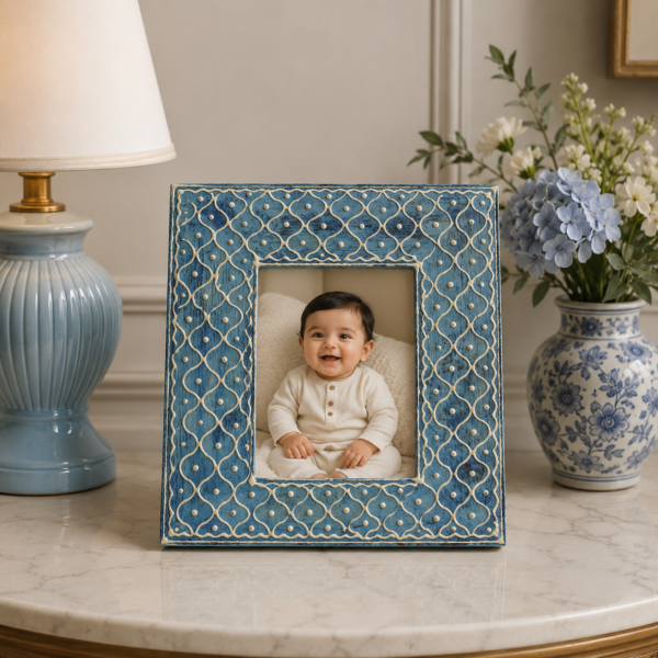Bluish Wooden Table Photo Frame